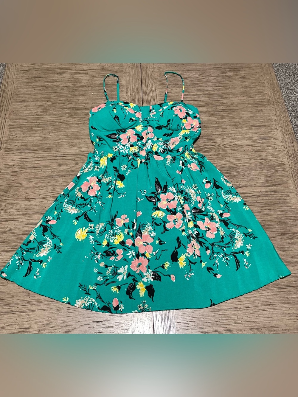 Love, Fire women’s dress, size small, green with floral print.
